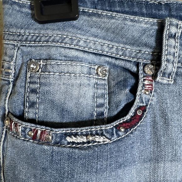 Shyanne Anne Jeans Womens 32 Short Boot Blue Light Pockets Embroidery Rhinestone - Picture 6 of 10